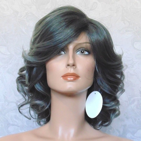 Medium Length, Thick Wavy Black Grey Heat Safe Wig